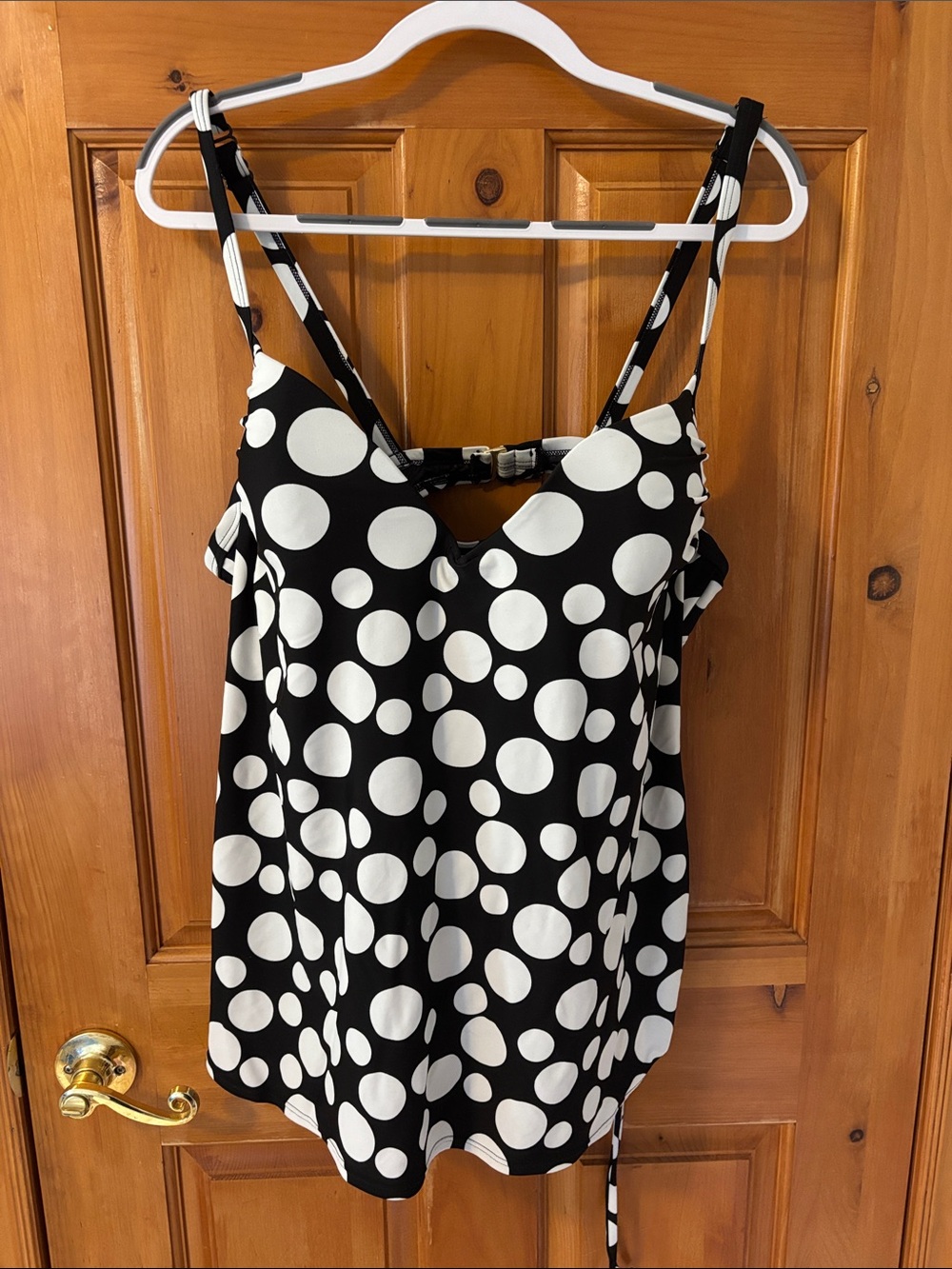 Black & White Polka Dot Tankini Swim Top with Built in Bra